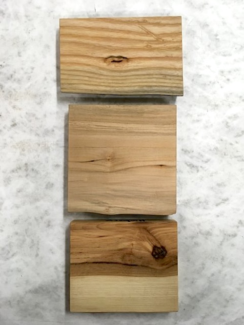 samples of wood used to make baseball bats