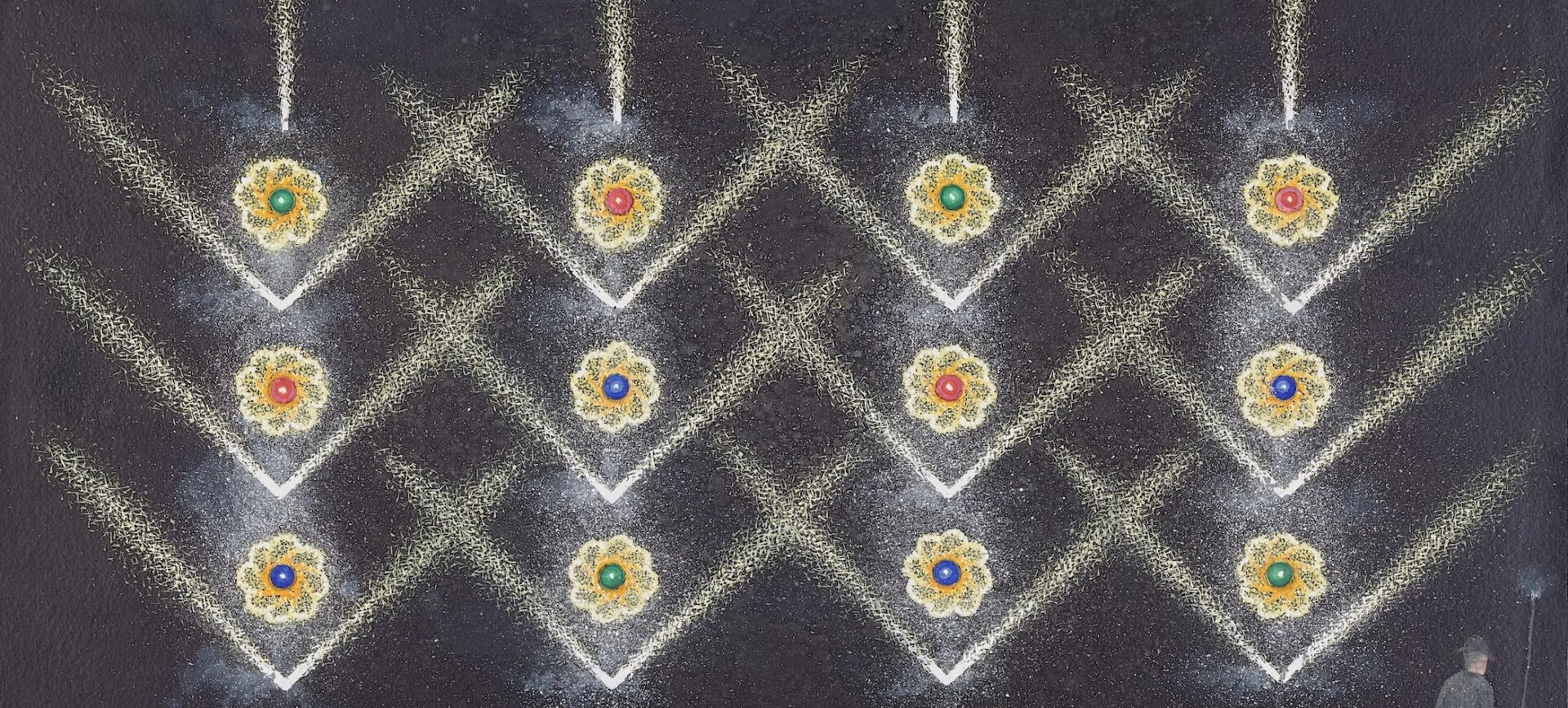 Gouache painting of a fireworks display