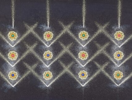 Gouache painting of a fireworks display
