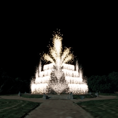 animated rendering of a historical fireworks display