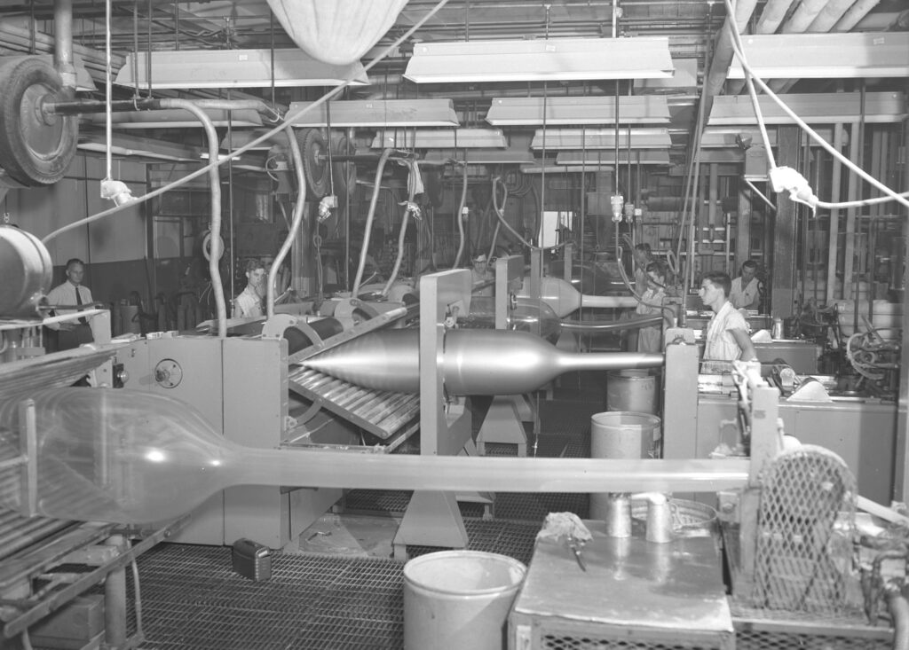 black and white photo of a Saran plastic plant