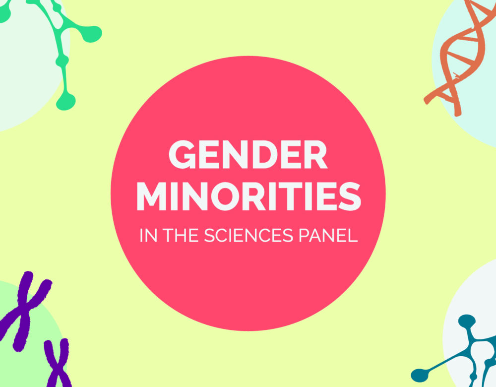 Color graphic with the title, Gender Minorities in the Sciences Panel