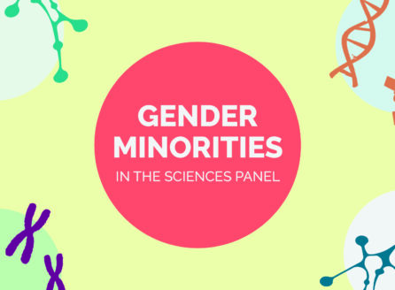 Color graphic with the title, Gender Minorities in the Sciences Panel