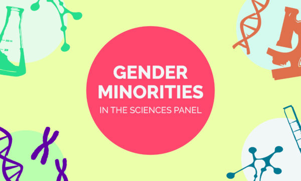 Color graphic with the title, Gender Minorities in the Sciences Panel