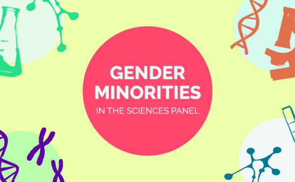 Color graphic with the title, Gender Minorities in the Sciences Panel