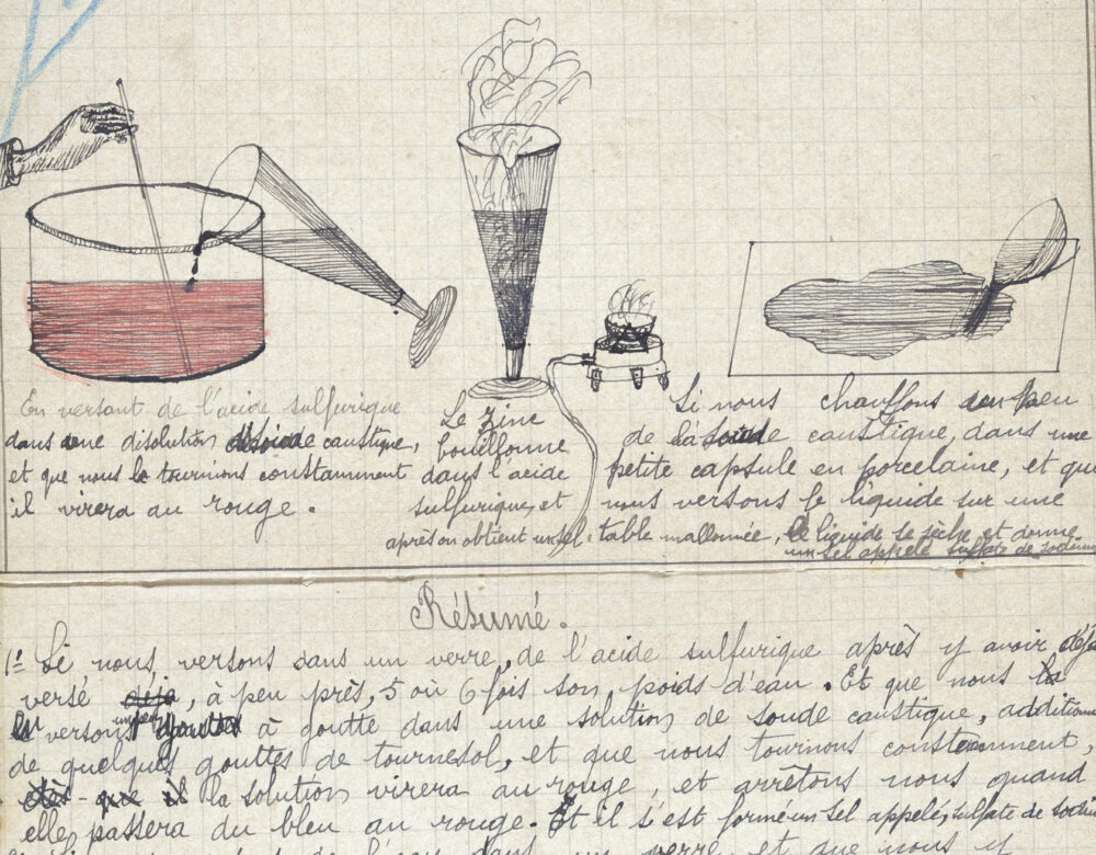 student notebook showing illustrations and explanations of experiments