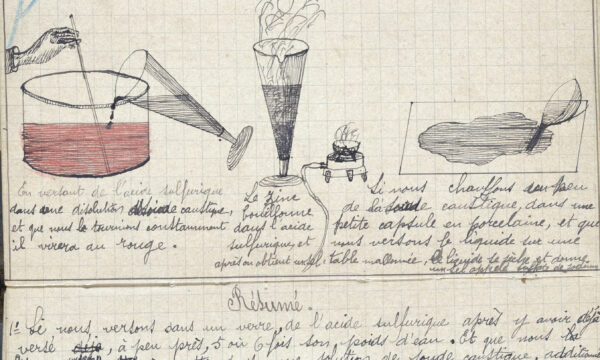 student notebook showing illustrations and explanations of experiments