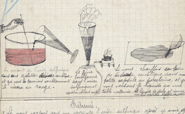 student notebook showing illustrations and explanations of experiments