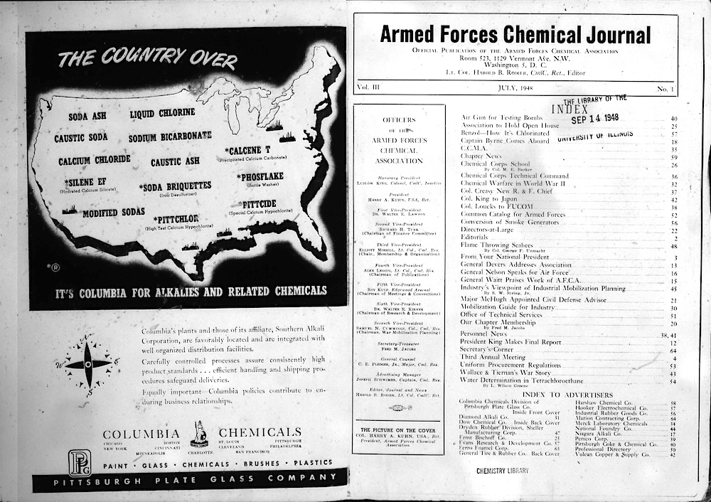 Frontmatter from the Armed Forces Chemical Journal, July 1948.