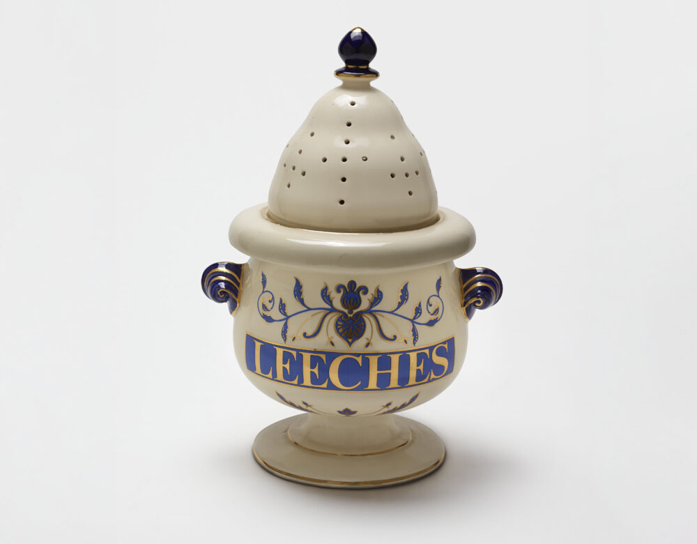 porcelain jar with writing and gilding