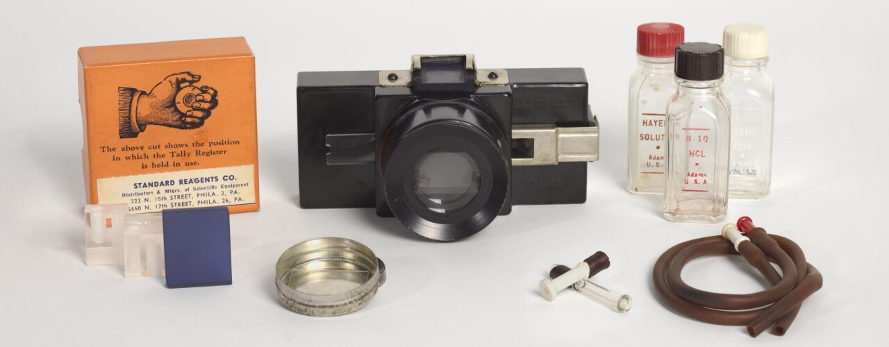 Hemoglobinometer used in the early 20th century to measure hemoglobin levels in blood, ca. 1940.