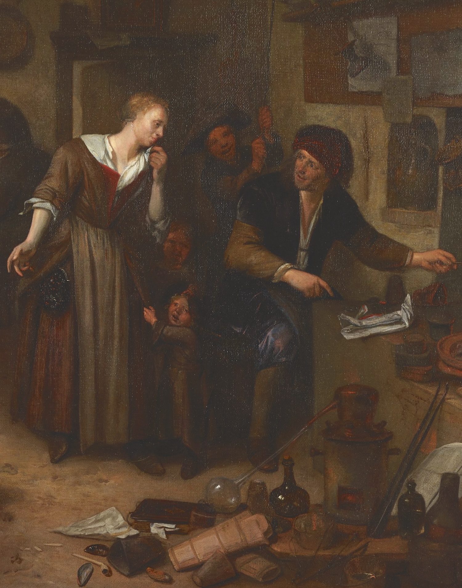 painting of an alchemist and his wife and children