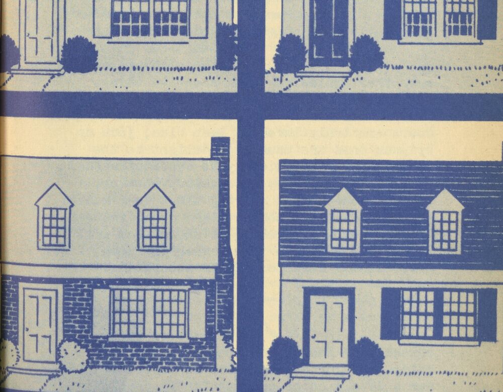 monochrome blue illustration of house exteriors with the caption "Be a Better Chooser"