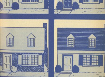 monochrome blue illustration of house exteriors with the caption "Be a Better Chooser"