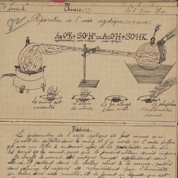 page from an old chemistry notebook with drawings