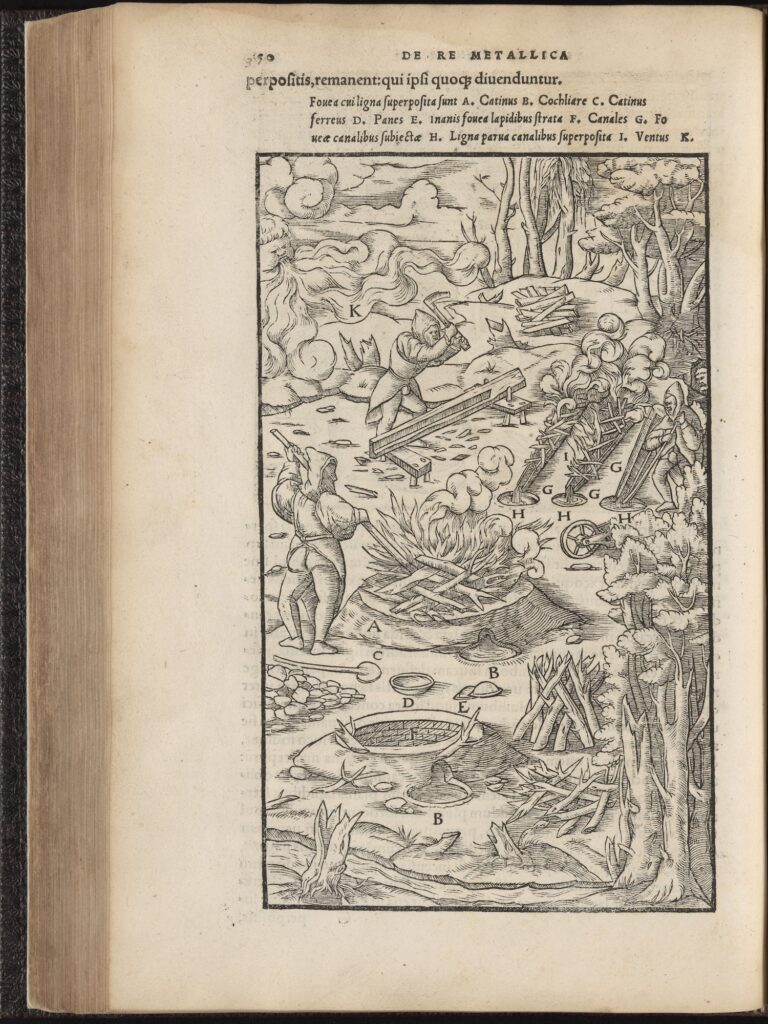 woodcut illustration from an old book on metals and minerals