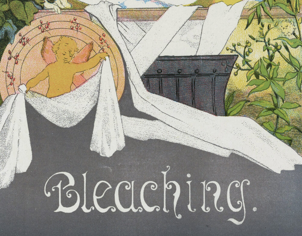 color illustration depicting bleaching textiles in an outdoor location