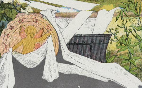 color illustration depicting bleaching textiles in an outdoor location