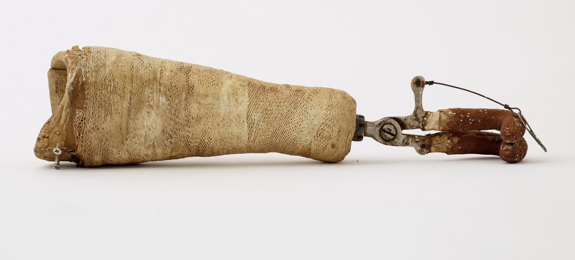 Prosthetic arm with hook, designed by Morris A. Robbins