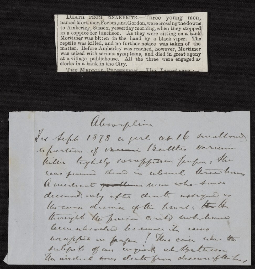 newspaper clipping and handwritten note
