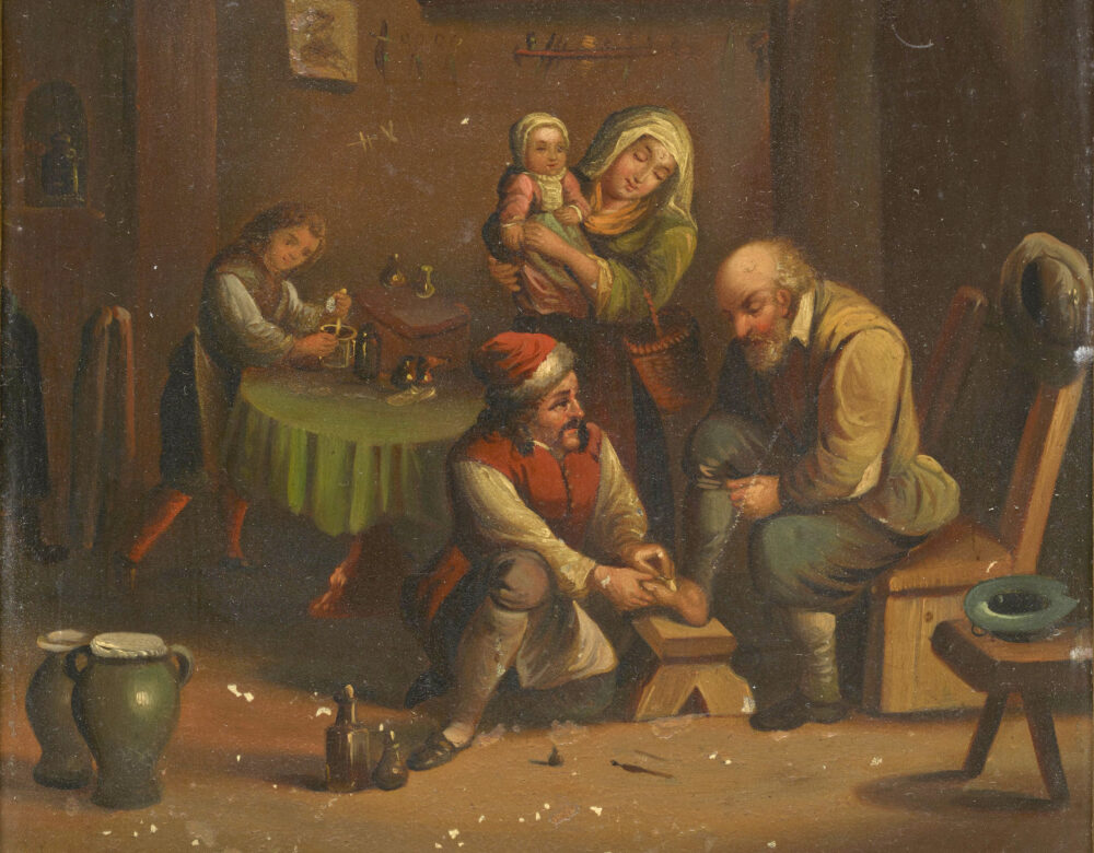oil painting depicting a 17th-century foot operation