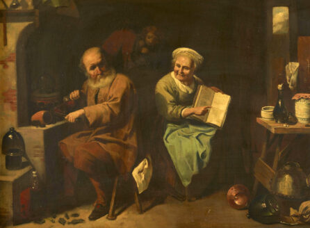 The Alchemist and His Wife, ca. 1928, by Jacques Hammerer, after 17th-century original by David Ryckaert III.
