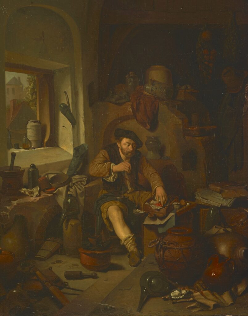 painting of an alchemist at work in his studio