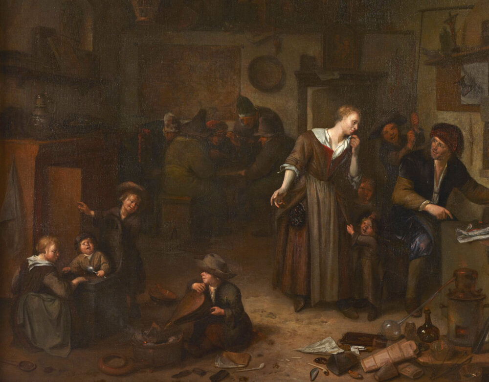 painting of an alchemist and his wife and children