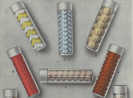 color illustration of medicine capsules in clear tube containers