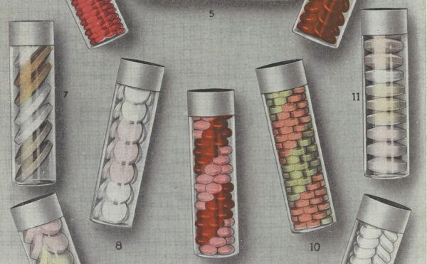 color illustration of medicine capsules in clear tube containers