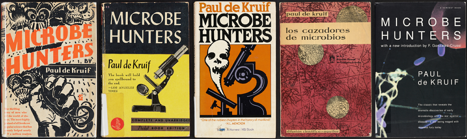 Covers of the book Microbe Hunters by Paul de Kruif