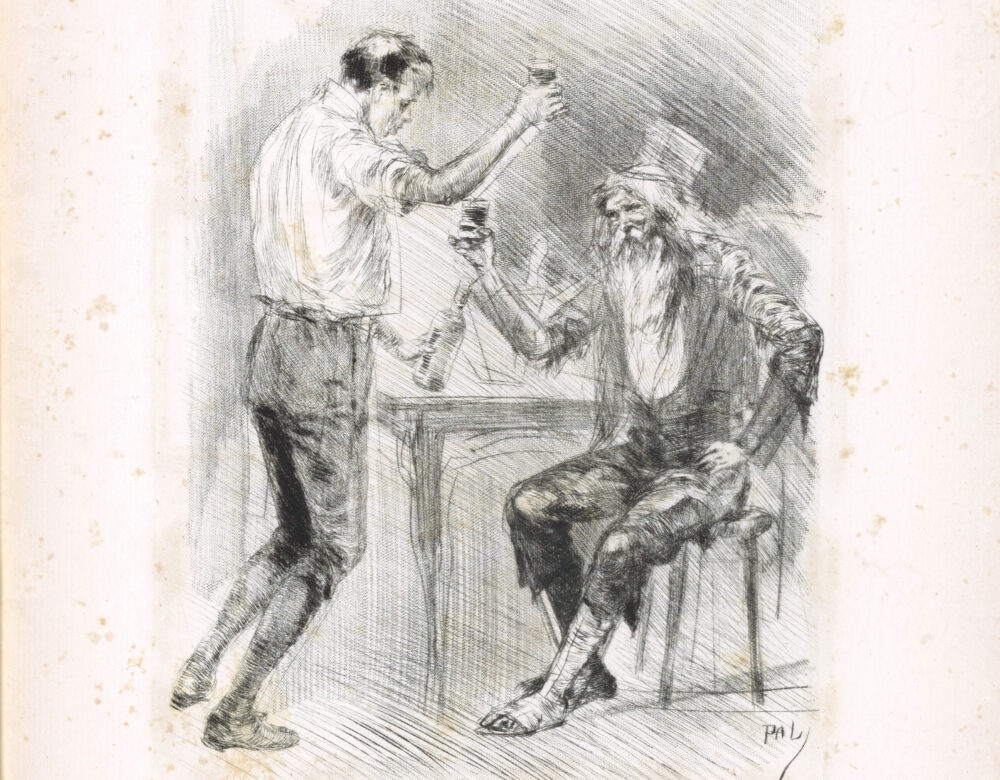 illustration of two men drinking alcohol