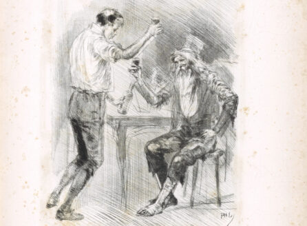 illustration of two men drinking alcohol